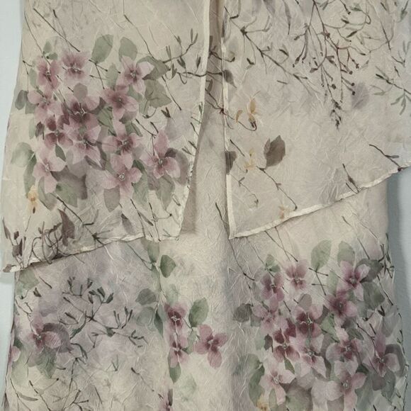 R&M Richards Vintage Floral Cream Chiffon Fairy Dress w/ Sheer Cover Up Formal S - Picture 4 of 7